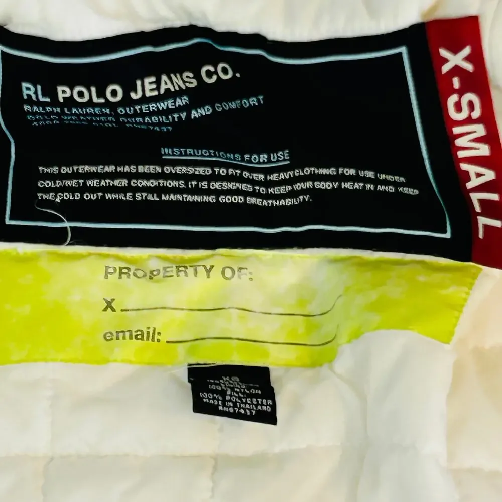 Rl Polo Jeans Womens Puffer Coat XS Nylon Shell Whie Ployester Fill Vintage